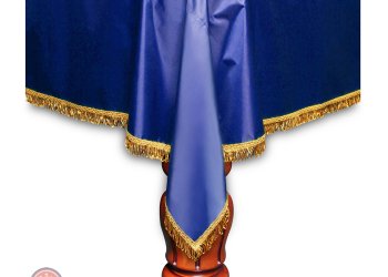 Покрывало Элегант 9фт влагостойкое синее /желтая бахрома